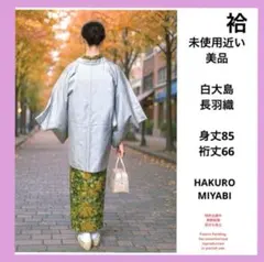 躾糸付未使用　白大島紬　鳥　色紙文　カジュアル　155cm　a437 躾糸付未使用 白大島紬 鳥 色紙文 カジュアル 155cm a437