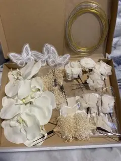 胡蝶蘭　金箔　水引き　髪飾り　紫陽花　かすみ草　結婚式　前撮り　白無垢