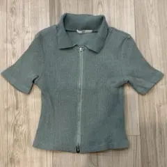 SLY FRONT ZIP CUT RIB トップス 水色