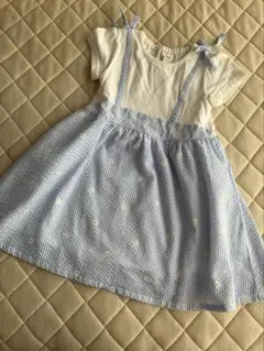 ビケット　水色花柄　半袖ワンピース 100のサムネイル