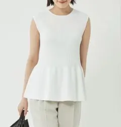 United Arrows リブ ペプラム ノースリーブ ニット
