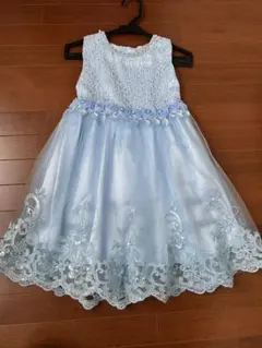 ピアノ　発表会　フォーマル　水色のチュール　レース　ドレス　120