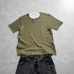old uniqlo olive thermal henley tee y2k