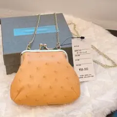 新品タグ付 希少 オーストリッチ ミニ がま口バッグ チェーン 本革　パーティー
