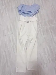 ストライプオフショルダーオールインワン