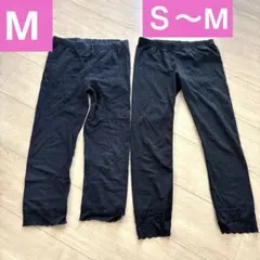 スパッツ 2枚 セット 黒 ブラック 無地 レース ユニクロ Ｓ〜M ハーフ丈