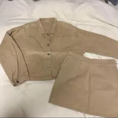 韓国通販 ベージュ デニム ジャケット スカート セットアップ