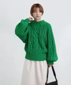 select MOCA クルーネックケーブルニット グリーンのサムネイル