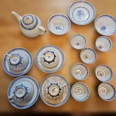中国茶器 景徳鎮 蛍焼 ティーセット 湯呑み 皿　碗