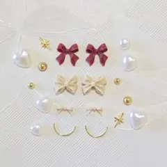 ネイルパーツ まとめ売り 赤リボン パール ゴールドブリオン 薔薇 バレンタイン