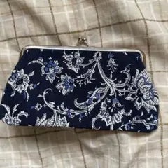 花柄がま口財布 ネイビー