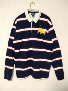 ラルフローレン　XL ラガーシャツ　ビッグポニー　ボーダー　長袖　シャツ　刺繍