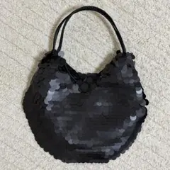 美品【ZARA】スパンコールバッグ ブラック 巾着バッグ パーティー