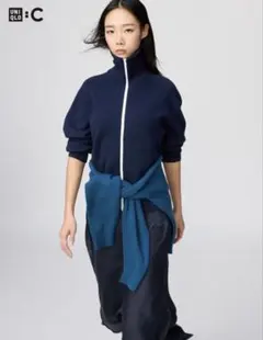 ユニクロC ミラノリブフルジップカーディガン ネイビー