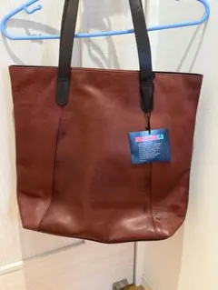 レザー トートバッグ 赤茶色 外ポケット付き
