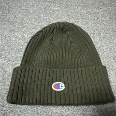 Champion チャンピオン リブ編みカフビーニー ニット帽 ブラックロゴ刺繍