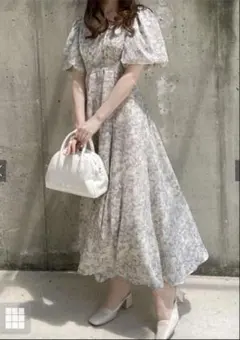 花柄Vネックバックレースアップフレアワンピース[mc069]