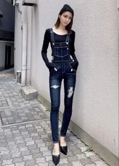 GYDA ジェイダ ZIP デニム サロペット ワンウォッシュ スキニー M 