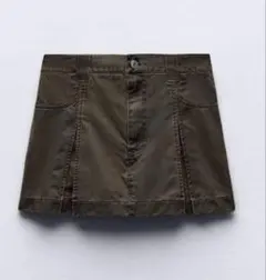 ZARA カーキ色 ワックスフィニッシュ スコート プリーツミニ y2kのサムネイル