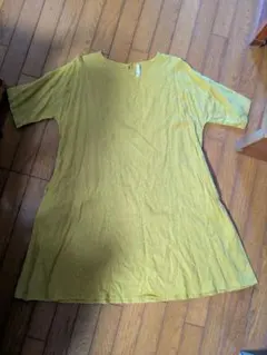 匿名配送 刺繍入りマスタード七分袖ワンピース