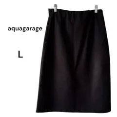アクアガレージ タイトスカート オフィカジ 着痩せ効果 万能 無地 黒 膝丈 L