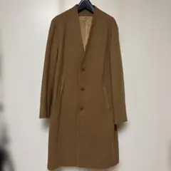 極美品 SHIPS ブラウン ノーカラー ロングコート L シップス