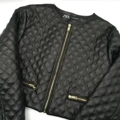 ZARA ショート丈 キルティング フェイク レザー ジャケット M