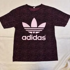 adidas Tシャツ Lサイズ　バーガンディ×ブラック　ピンクロゴ