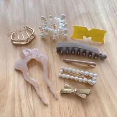 ヘアアクセサリー 8点セット まとめ売り パール ゴールド