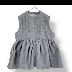 ★La-gemme　フリルペプラムトップス　ノースリーブ　グレー　フルジップ　L