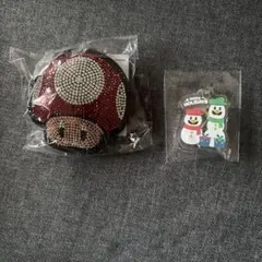 スーパーマリオ キノコ キーホルダー キラキラ マリオルイージ 雪だるま