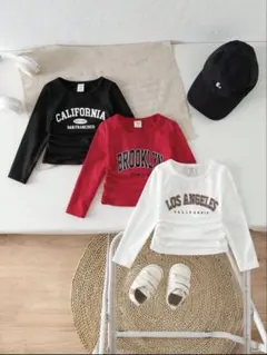 キッズ長袖Tシャツ3点セット（黒・赤・白）