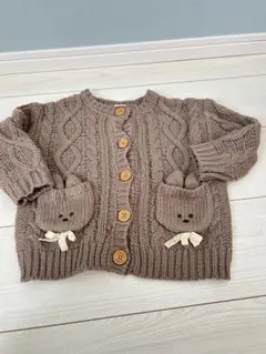 futafuta ウサギポケット付きケーブル編みカーディガン