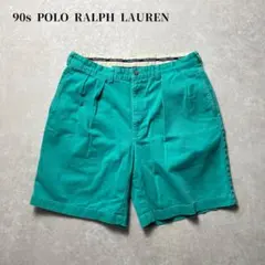 90s POLO RALPHLAUREN チノショーツ34グリーンツータック古着