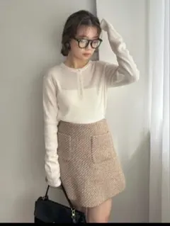 【Mila Owen】ヘンリーネックロングスリーブリブニット　サイズ1