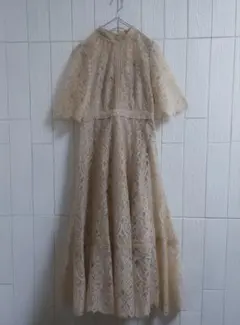 GIRL プチハイネックレース 切替 ハイウエストミモレ丈ワンピースドレス