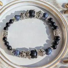 サファイア×オニキス 天然石ブレスレット シルバーパーツ