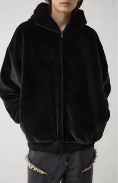 AZULby moussy フェイクファーフーディーブルゾン　黒、BLACK