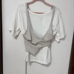 レイヤード風 半袖Tシャツ リブキャミソール付きのサムネイル