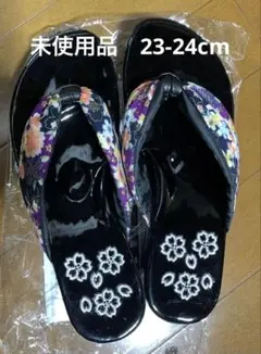 新品未使用　23-25cm 花柄鼻緒の下駄　浴衣　サンダル　紫　パープル