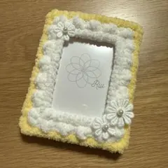 もこもこトレカケース イエロー × ホワイト フラワー 硬質カードケース付き