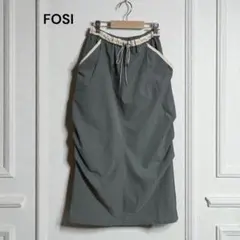 FOSI./スカート/ウエストゴム/カーキー色/白のアクセント/軽量履きやすい