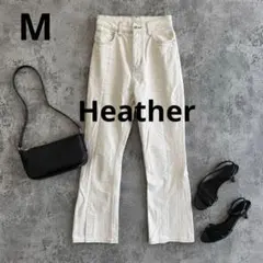 n974【Heather】センターシーム デニムパンツ 配色ステッチ 裾スリット