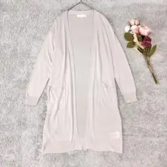 グローブ　ロングカーディガン　羽織　薄手　グレージュ系　長袖　リブ　無地　M