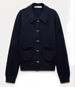 ZARA ネイビー ニットカーディガン