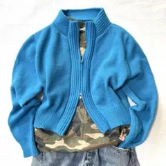 ダブルジップ ニット カーディガン y2k ブルー 青