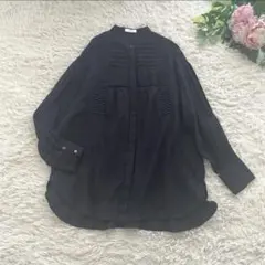 美品♡シップスエニィ　インド製　コットン　バンドカラーシャツ　ブラック　丈長