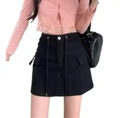 ミニスカート セクシーミリタリー 台形スカート 韓国風 ブラック Mサイズ