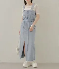 ライトブルー デニム オーバーオール スカートセットアップ