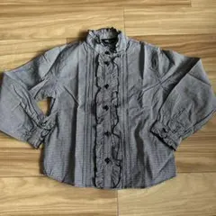 未使用コムサイズム　ギンガムチェックフリル長袖ブラウス